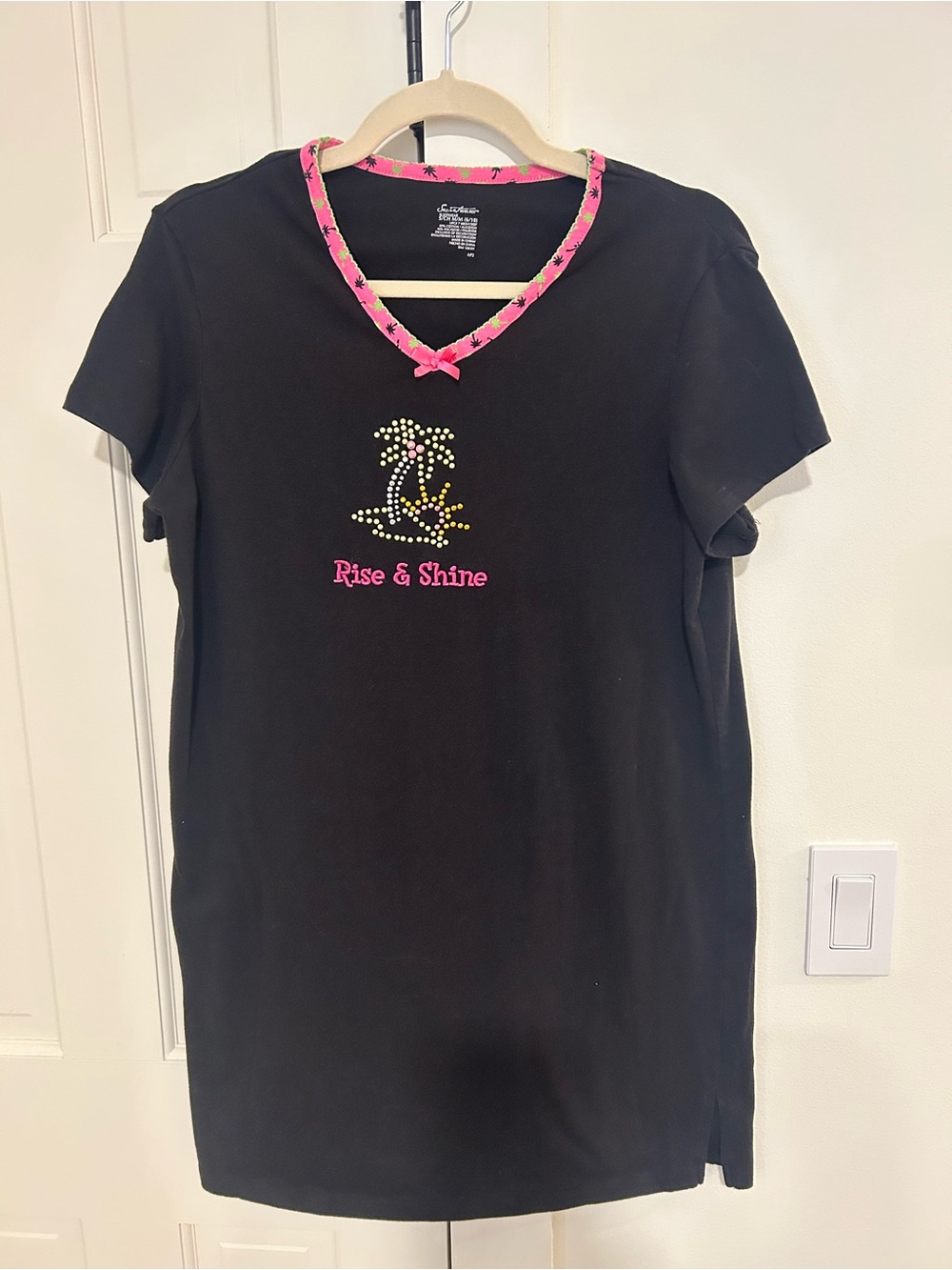 Secret Treasures Black Short Sleeve Nightshirt with Pink Trim